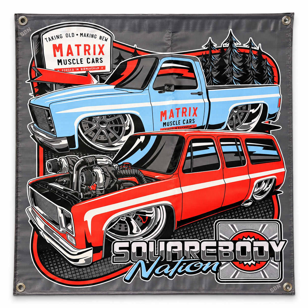 Turbo Burb & Blue Square Body Truck Banner – Design #11