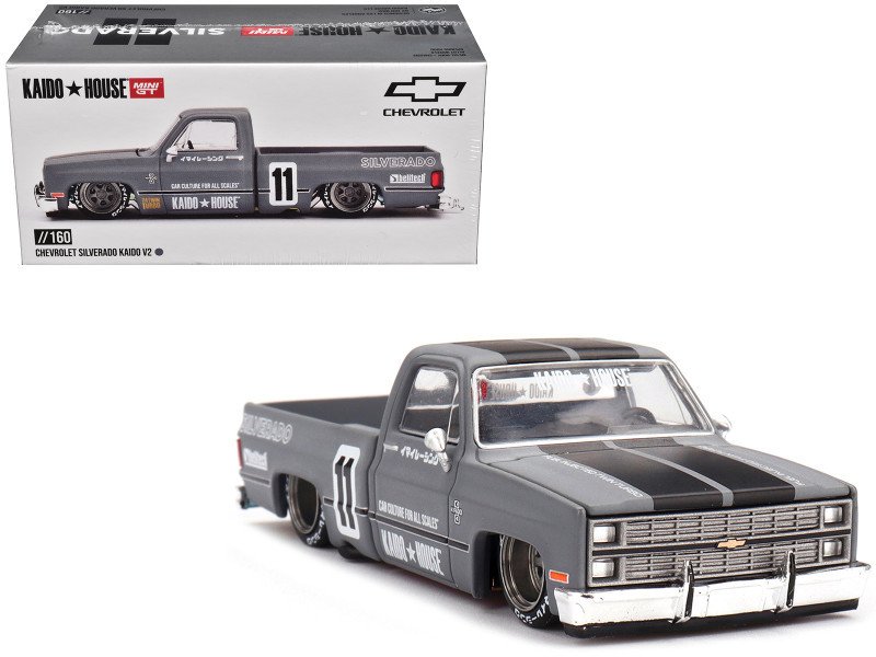 Mini GT x Kaido House Chevrolet Silverado KAIDO V2 #11 Grey / Black 1:64