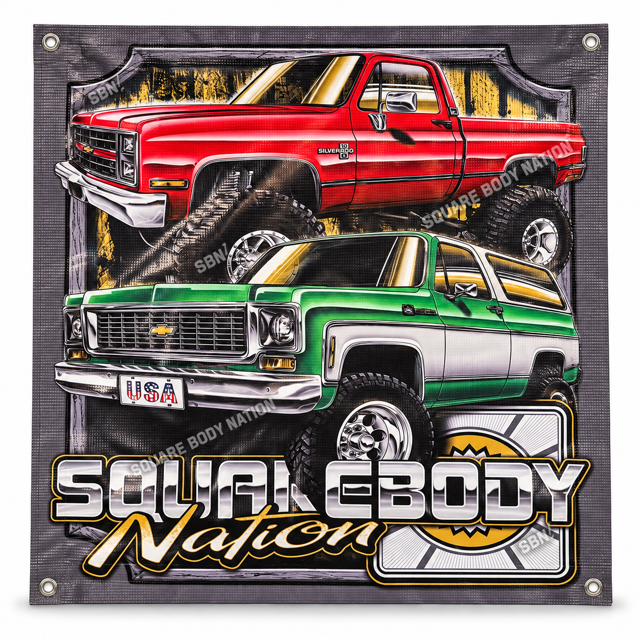 Red K10 & Green/White K5 Blazer 4x4 Banner – Design #03