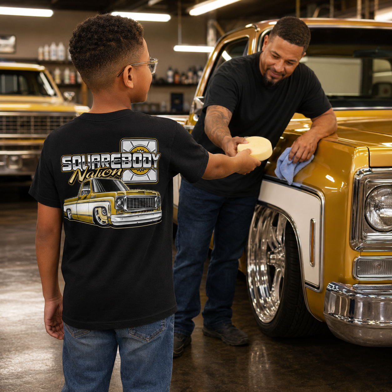 Gold & White Square Body Youth Shirt – Design #15