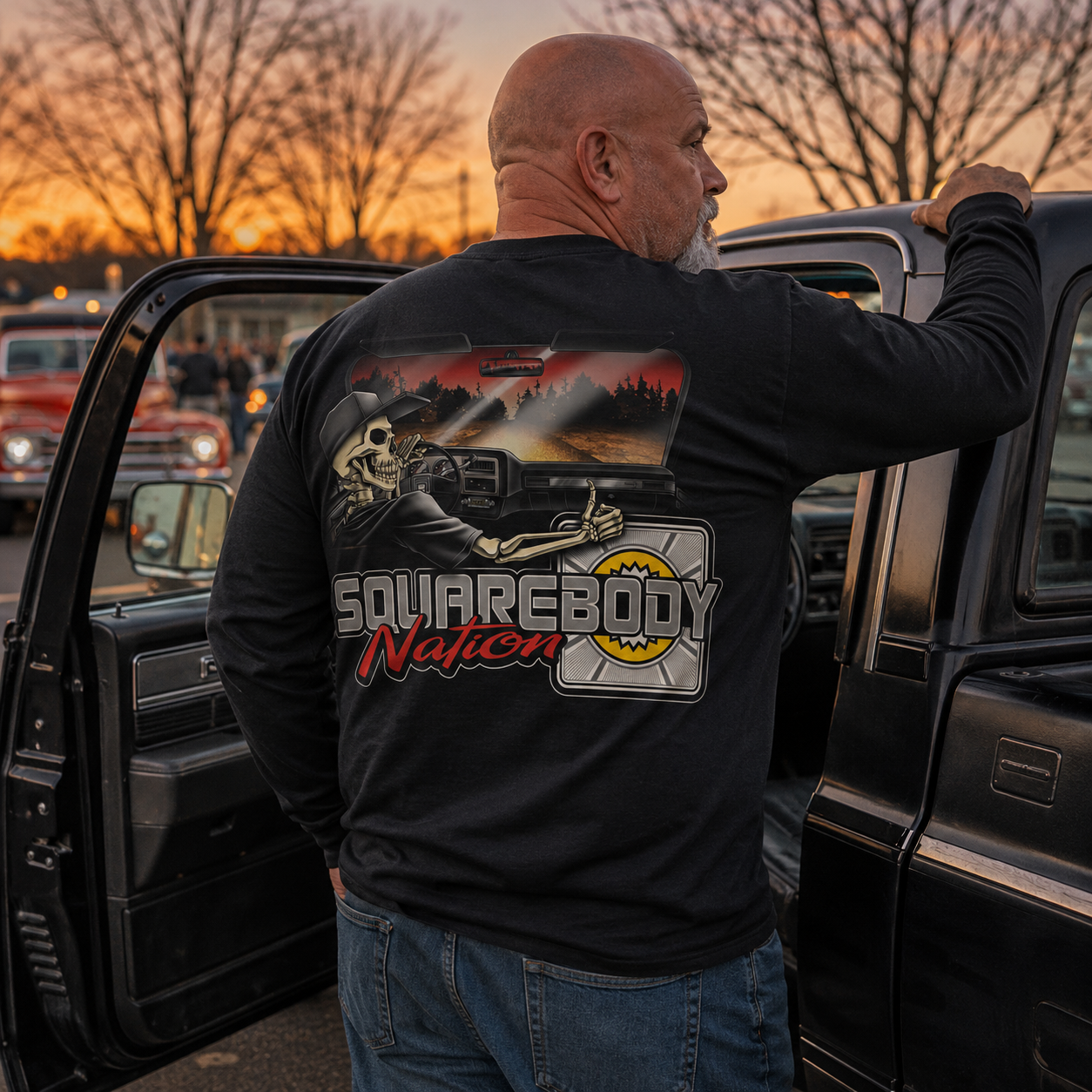 Skeleton Driving a Square Body Long-Sleeve Shirt – Design #30