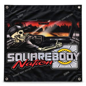 Skeleton Driving a Square Body Truck Banner – Design #30