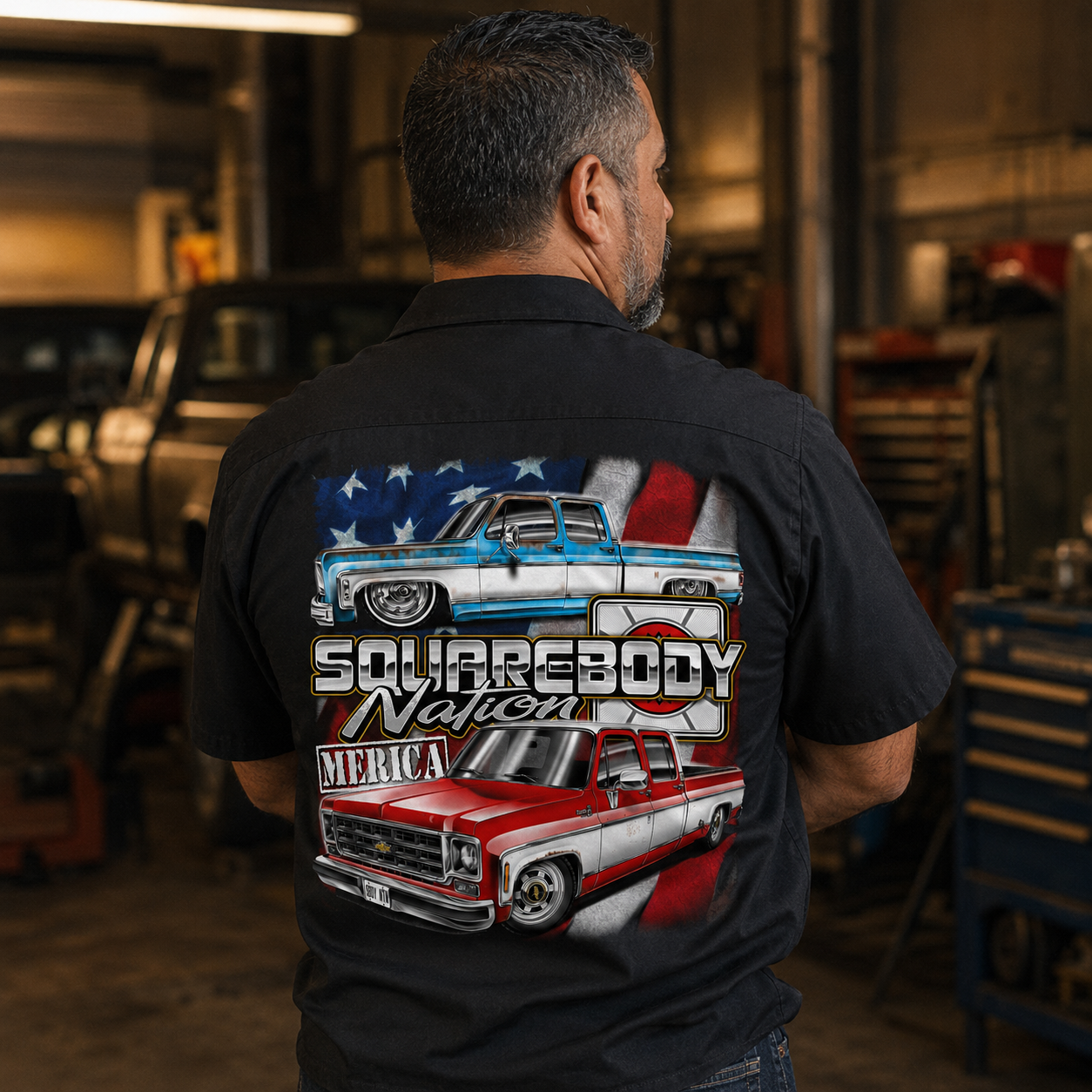 ’Merica Blue/White and Red/White Crew Cab Dickies Work Shirt – Design #01