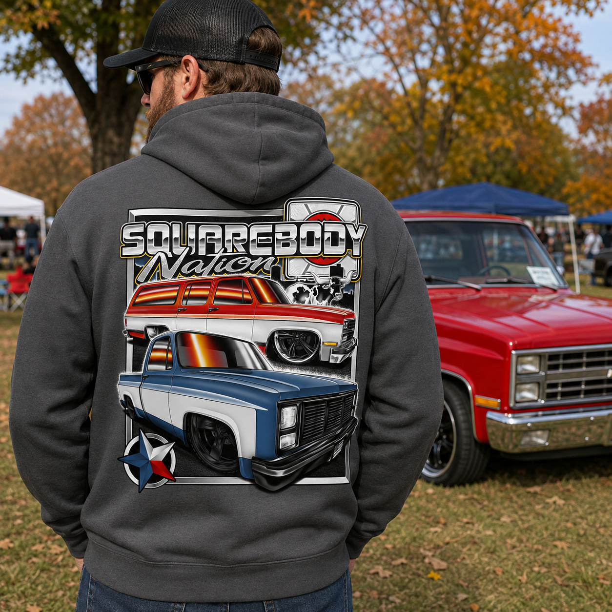 Lowered Burb & Blue/White Square Body Hoodie – Design #26