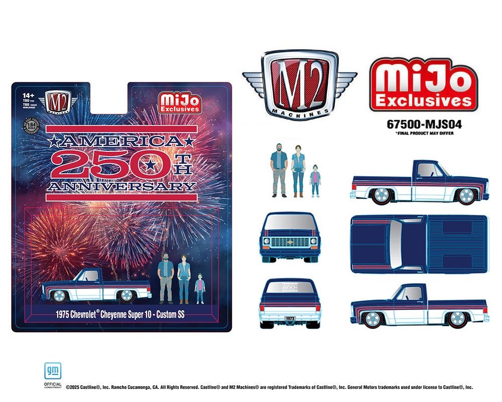 (Preorder) M2 Machines 1:64 Diorama Series 1975 Chevrolet Cheyenne Super 10 Custom 250th America Anniversary with Family Figures