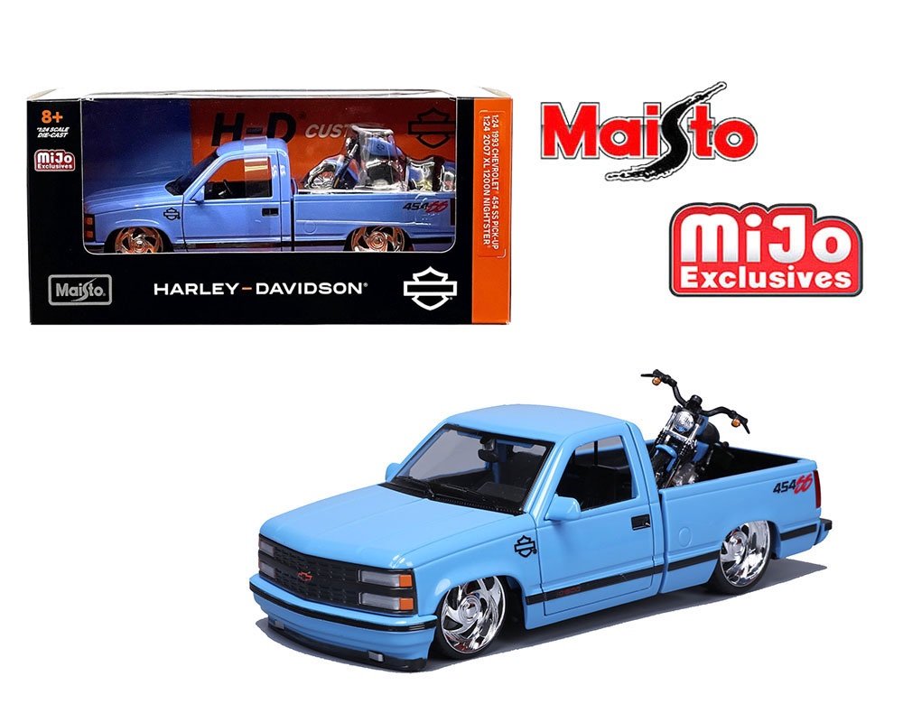 Preorder) Maisto 1:24 1993 Chevrolet 454SS Pick-Up & 2007 XL 1200N Nightster Harley-Davidson Bike