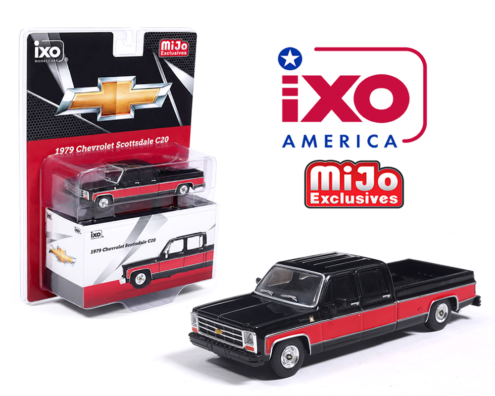 IXO Models 1:64 1979 Chevrolet Scottsdale C20 Crew Cab – Black & Red Limited Edition
