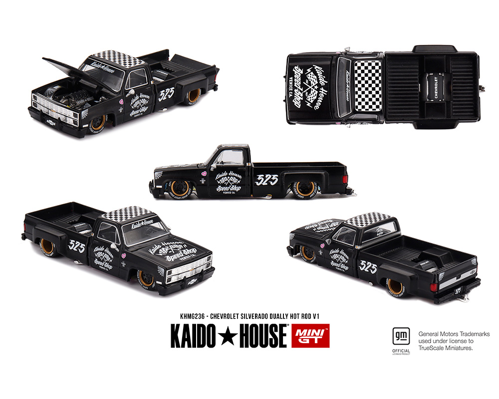 Kaido House x MINI GT 1:64 Chevrolet Silverado Dually Hot Rod V1 – Flat Black